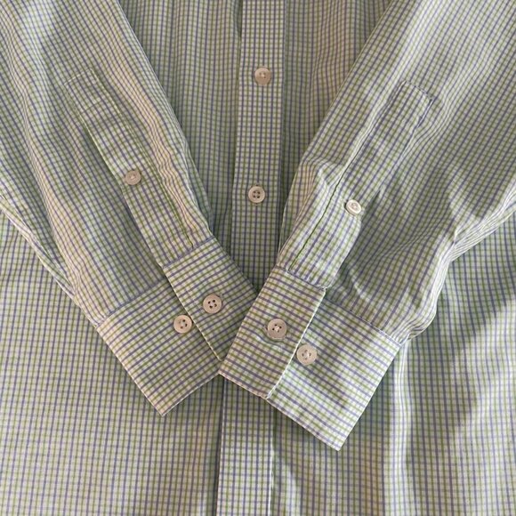 Michael Kors LS Non Iron Button Down Cotton Check Shirt Wht Blue Grn Sz 14.5 - Picture 4 of 15